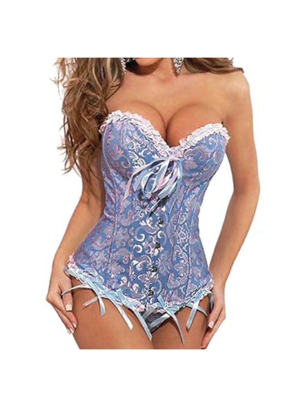 Sexy Lace Up Corset Bustier Waist Training Overbust Lingerie